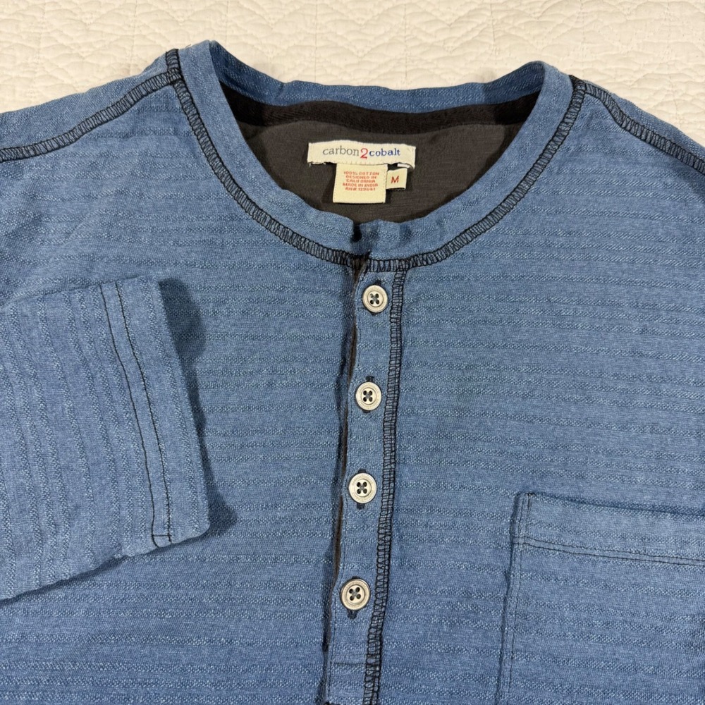 Carbon2Cobalt Mens Long Sleeve Henley Shirt‎ Blue Pocket Cotton Size M